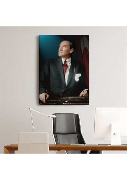 Atatürk Portre Tablosu Mustafa Kemal Atatürk Dikdörtgen Dekoratif Kanvas Tablo