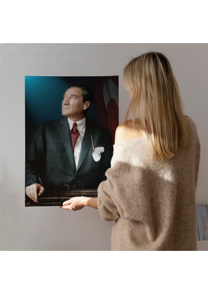Atatürk Portre Tablosu Mustafa Kemal Atatürk Dikdörtgen Dekoratif Kanvas Tablo