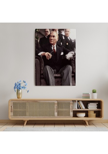 Atatürk Portre Tablosu Mustafa Kemal Atatürk Dikdörtgen Dekoratif Kanvas Tablo