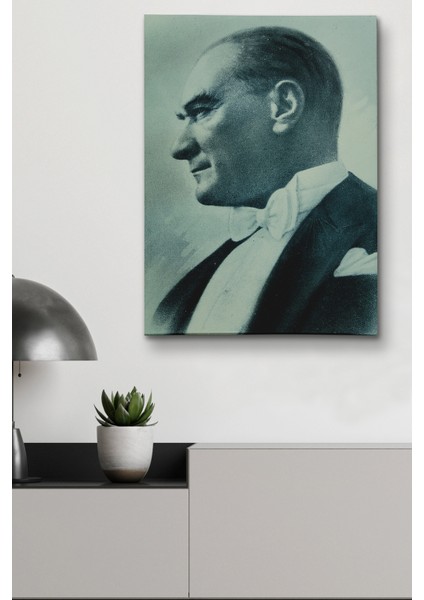 Atatürk Portre Tablosu Mustafa Kemal Atatürk Dikdörtgen Dekoratif Kanvas Tablo