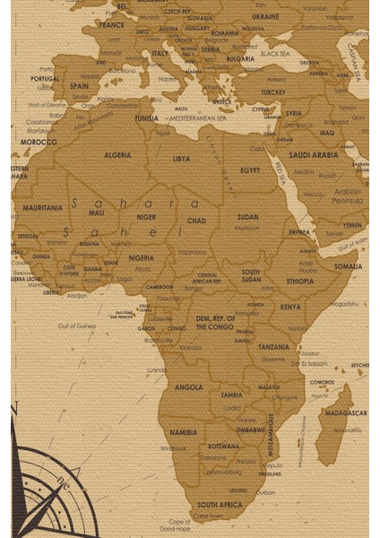 Eskitme Dünya Haritası Vintage Dekoratif Kanvas Tablo 1084