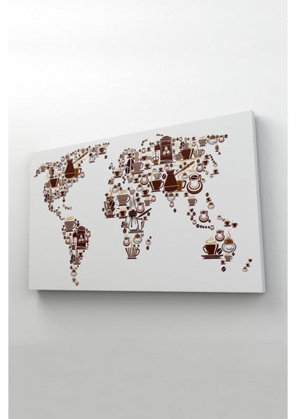 Kahve Coffee Temalı Dünya Haritası Dekoratif Kanvas Tablo 1087 fiyatları