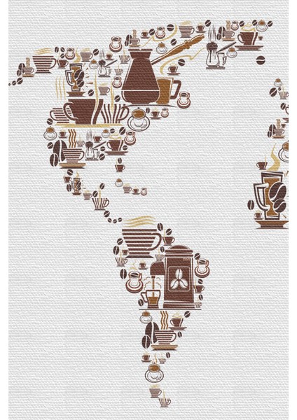 Kahve Coffee Temalı Dünya Haritası Dekoratif Kanvas Tablo 1087 fırsatları