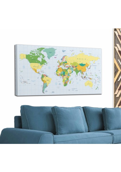 Dünya Haritası Meridyenli Dekoratif Kanvas Tablo 1065