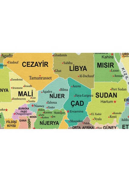 Türkçe Dünya Haritası Çok Detaylı Ünlü Yerler Sembollü Kanvas Tablo 1741 modelleri