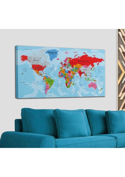 Dünya Haritası Kanvas Tablo Çok Ayrıntılı Dekoratif ve Okyanuslu 2187
