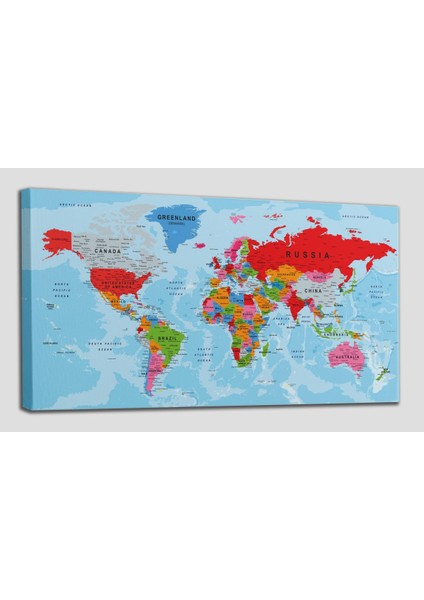 Dünya Haritası Kanvas Tablo Çok Ayrıntılı Dekoratif ve Okyanuslu 2187 fiyatları
