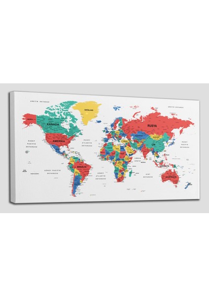 Türkçe Dünya Haritası Dekoratif Kanvas Tablo Son Derece Detaylı 1627 fiyatları