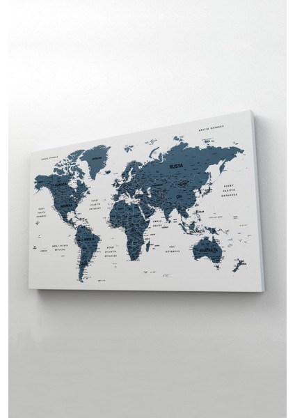 Türkçe Dünya Haritası Dekoratif Kanvas Tablo Son Derece Detaylı 1615 fiyatları