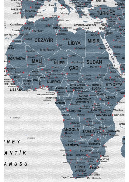 Türkçe Dünya Haritası Dekoratif Kanvas Tablo Son Derece Detaylı 1615 modelleri