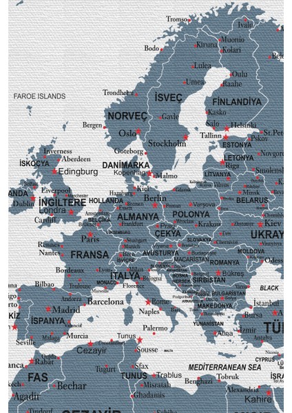 Türkçe Dünya Haritası Dekoratif Kanvas Tablo Son Derece Detaylı 1615 fırsatları