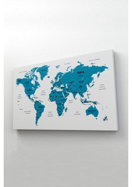 Türkçe Dünya Haritası Dekoratif Kanvas Tablo Ülke ve Başkentli 1502 fiyatları