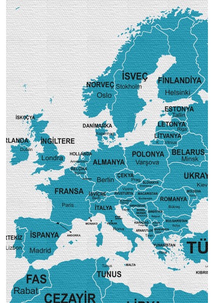 Türkçe Dünya Haritası Dekoratif Kanvas Tablo Ülke ve Başkentli 1502 fırsatları