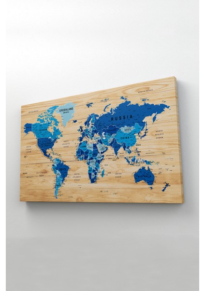 Ahşap Görünümlü Dünya Haritası Ayrıntılı ve Dekoratif Kanvas Tablo 1788 fiyatları