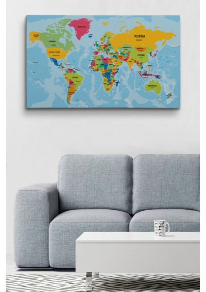 Dünya Haritası Ülke Başkentli Okyanuslu ve Dekoratif Kanvas Tablo 2243