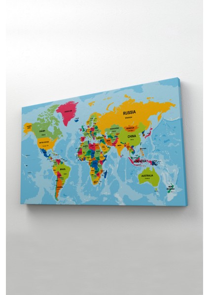 Dünya Haritası Ülke Başkentli Okyanuslu ve Dekoratif Kanvas Tablo 2243 fiyatları