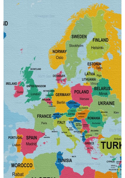 Dünya Haritası Ülke Başkentli Okyanuslu ve Dekoratif Kanvas Tablo 2243 fırsatları