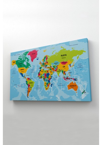 Türkçe Dünya Haritası Ülke Başkentli ve Okyanuslu Dekoratif Kanvas Tablo 2244 fiyatları