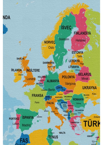 Türkçe Dünya Haritası Ülke Başkentli ve Okyanuslu Dekoratif Kanvas Tablo 2244 fırsatları