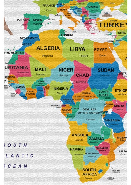 Dünya Haritası Ülke Bayraklı ve Başkentli Kanvas Tablo 1951 modelleri