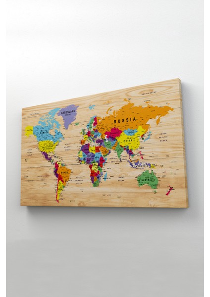 Ahşap Görünümlü Dünya Haritası Ayrıntılı ve Dekoratif Kanvas Tablo 1790 fiyatları
