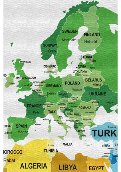 Dünya Haritası Dekoratif Kanvas Tablo Ülke ve Başkentli 1553 fırsatları