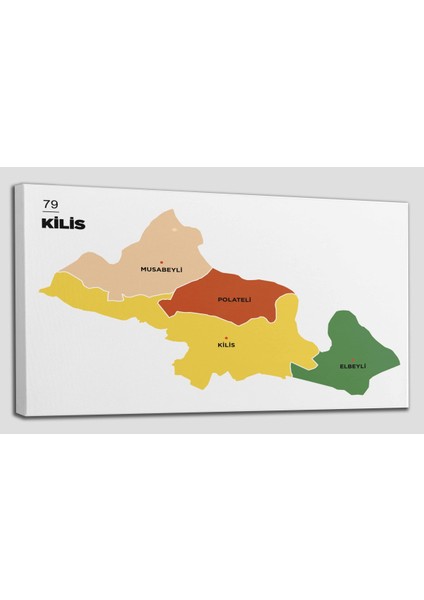 Kilis Ili ve Ilçeler Haritası Dekoratif Kanvas Tablo 1389