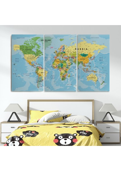 Dünya Haritası Kanvas Tablo Çok Ayrıntılı Dekoratif ve Okyanuslu ( Tek Parça ) fiyatları