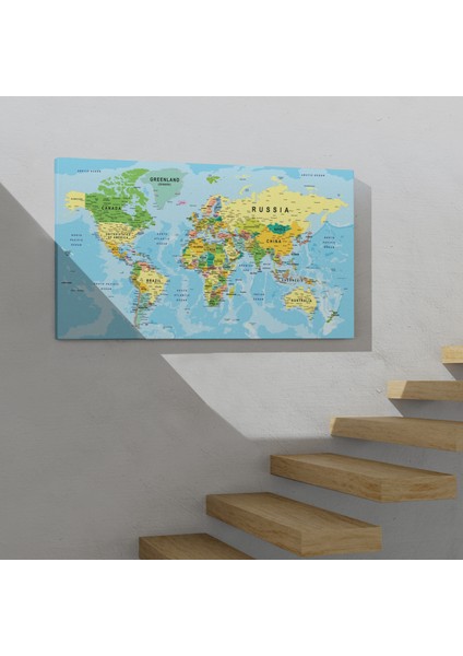 Dünya Haritası Kanvas Tablo Çok Ayrıntılı Dekoratif ve Okyanuslu ( Tek Parça ) modelleri