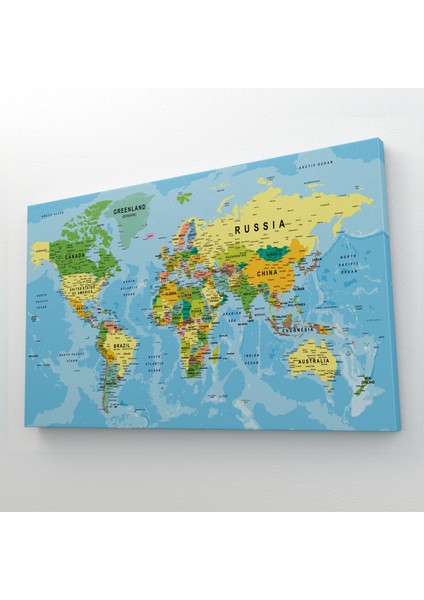 Dünya Haritası Kanvas Tablo Çok Ayrıntılı Dekoratif ve Okyanuslu ( Tek Parça ) fırsatları