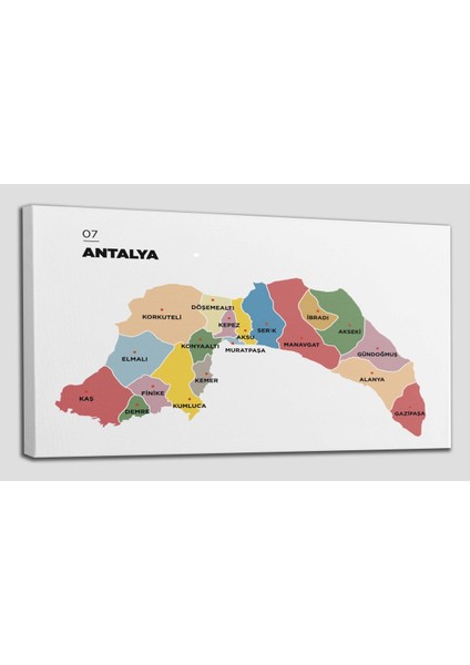 Antalya Ili ve Ilçeler Haritası Dekoratif Kanvas Tablo 1268 fiyatları