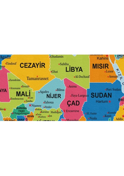 Dünya Haritası Türkçe Kanvas Tablo Ayrıntılı Dekoratif-Okyanuslu 2172 modelleri