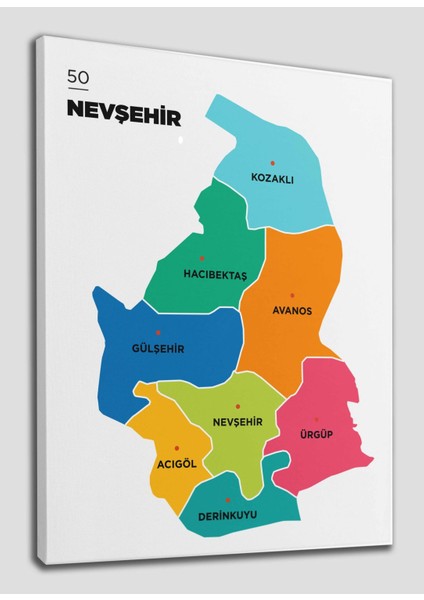 Nevşehir Ili ve Ilçeler Haritası Dekoratif Kanvas Tablo 1427