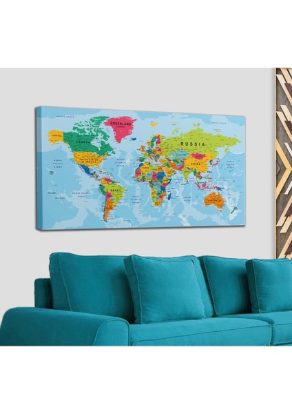 Dünya Haritası Kanvas Tablo Çok Ayrıntılı Dekoratif ve Okyanuslu 2173