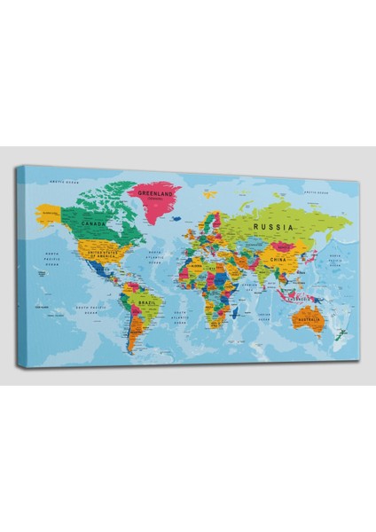 Dünya Haritası Kanvas Tablo Çok Ayrıntılı Dekoratif ve Okyanuslu 2173 fiyatları