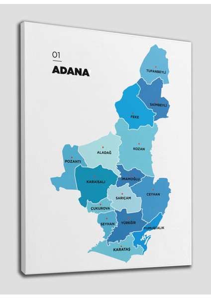 Adana Ili ve Ilçeler Haritası Dekoratif Kanvas Tablo 1247