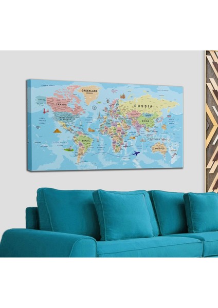 Dünya Haritası Kanvas Tablo Son Derece Detaylı Dekoratif OKYANUSLU-2013