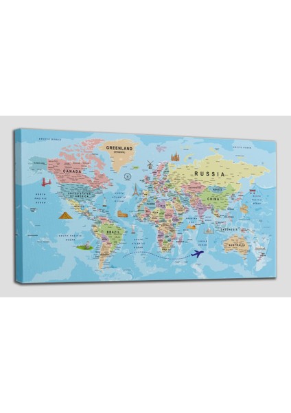 Dünya Haritası Kanvas Tablo Son Derece Detaylı Dekoratif OKYANUSLU-2013 fiyatları