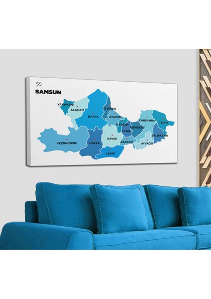 Samsun Ili ve Ilçeler Haritası Dekoratif Kanvas Tablo 1447