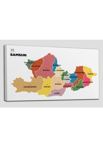 Samsun Ili ve Ilçeler Haritası Dekoratif Kanvas Tablo 1446