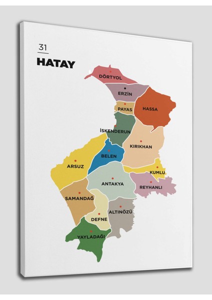Hatay Ili ve Ilçeler Haritası Dekoratif Kanvas Tablo 1355 fiyatları