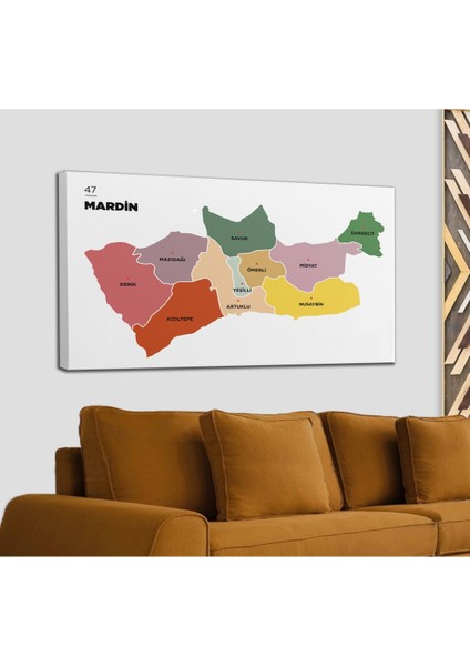 Mardin Ili ve Ilçeler Haritası Dekoratif Kanvas Tablo 1416
