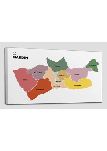 Mardin Ili ve Ilçeler Haritası Dekoratif Kanvas Tablo 1416