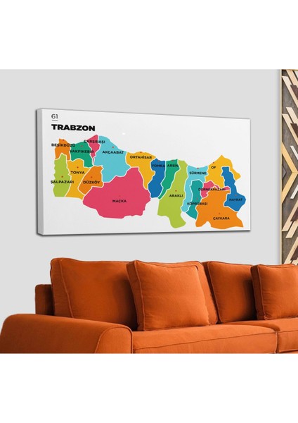 Trabzon Ili ve Ilçeler Haritası Dekoratif Kanvas Tablo 1469