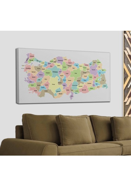 Türkiye Haritası Kanvas Tablo Eğitici ve Öretici Dekoratif Tablo Tablo 3128
