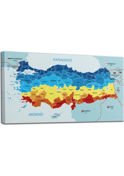 Türkiye Haritası Kanvas Tablo Sınır Komşulu Eğitici ve Öğretici Dekoratif Tablo 3082