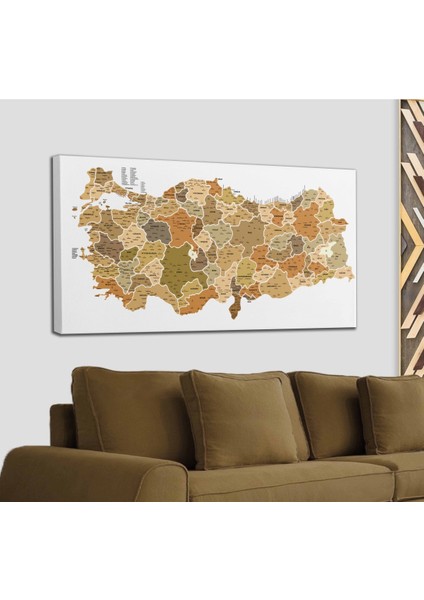 Türkiye Haritası Kanvas Tablo Il ve Ilçeli Ayrıntılı Eğitici-Öğretici Dekoratif Tablo 3048