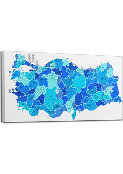 Türkiye Haritası Kanvas Tablo Il ve Ilçeli Ayrıntılı Eğitici-Öğretici Dekoratif Tablo 3030