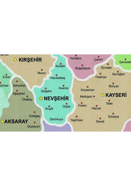 Türkiye Haritası Kanvas Tablo Il ve Ilçeli Ayrıntılı Eğitici-Öğretici Dekoratif Tablo 3044