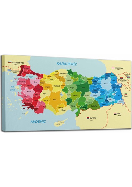 Türkiye Haritası Kanvas Tablo Sınır Komşulu Eğitici ve Öğretici Dekoratif Tablo 3105 fiyatları
